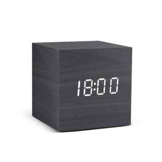 Orologio Scrivania Comodino Legno Peso 130gr Ricaricabile Cavo Incluso Batterie Luce LED Cubo - INTERIOR DREAM DESIGN