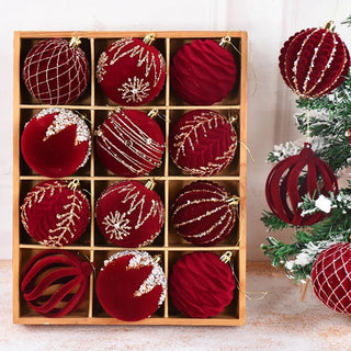 Palline Di Natale Rosse In Set Da 4 Pezzi In Velluto Belle Diverse Per Albero Di Natale Addobbi Design Casa - INTERIOR DREAM DESIGN