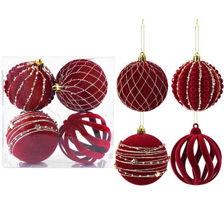 Palline Di Natale Rosse In Set Da 4 Pezzi In Velluto Belle Diverse Per Albero Di Natale Addobbi Design Casa - INTERIOR DREAM DESIGN