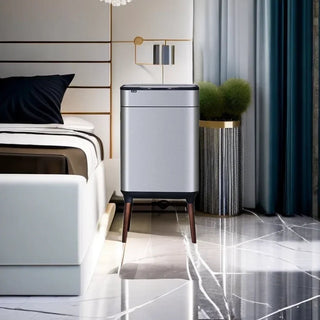 Pattumiera Capacità 30 Litri Peso 7kg Acciaio Inossidabile Colore Bianco Argento Piedi Marroni-INTERIOR DREAM DESIGN