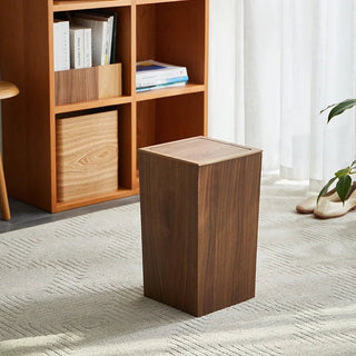 Pattumiera Colori Marrone Chiaro Scuro Materiale Legno Modello Quadrato Coperchio Scomparsa-INTERIOR DREAM DESIGN