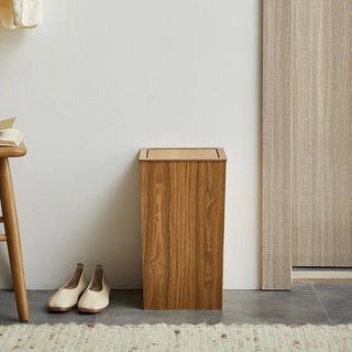 Pattumiera Colori Marrone Chiaro Scuro Materiale Legno Modello Quadrato Coperchio Scomparsa-INTERIOR DREAM DESIGN