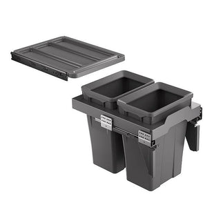 Pattumiera Grigio Scuro Organizzazione Due Secchi Diverse Capacità Materiale Plastica Rigida-INTERIOR DREAM DESIGN