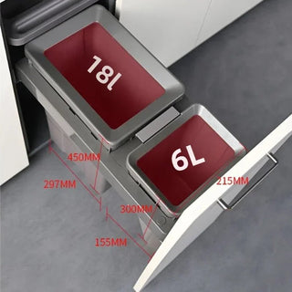 Pattumiera Grigio Scuro Organizzazione Due Secchi Diverse Capacità Materiale Plastica Rigida-INTERIOR DREAM DESIGN