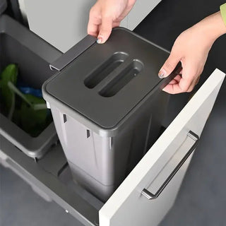 Pattumiera Grigio Scuro Organizzazione Due Secchi Diverse Capacità Materiale Plastica Rigida-INTERIOR DREAM DESIGN