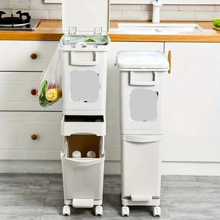 Pattumiera In Plastica Colore Bianco Forma Rettangolare Con Rotelle Due Dimensioni Secchio Cucina - INTERIOR DREAM DESIGN