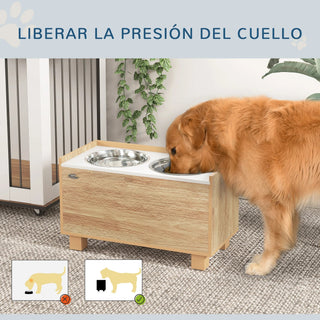 Pawhut Elevated Dog Feeder with Removable Slow Feeder Oak - INTERIOR DREAM DESIGN