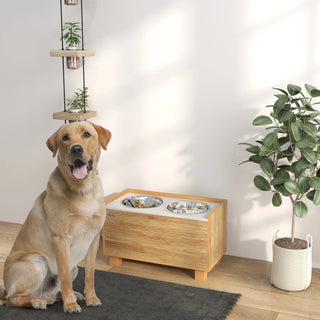 Pawhut Elevated Dog Feeder with Removable Slow Feeder Oak - INTERIOR DREAM DESIGN