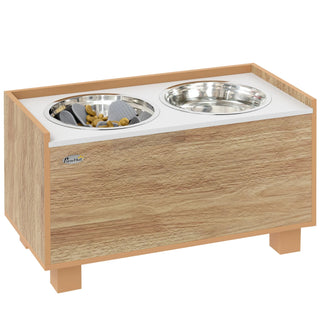 Pawhut Elevated Dog Feeder with Removable Slow Feeder Oak - INTERIOR DREAM DESIGN
