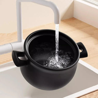 Pentola Coperchio Ceramica Resistente Alte Temperature Artigianale Lavorata Manualmente Nero Capacità 1,6L Compatibile Fornelli Gas Accessori Casa Cucina - INTERIOR DREAM DESIGN