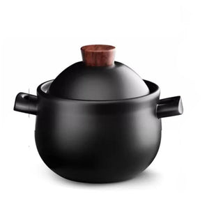 Pentola Coperchio Ceramica Resistente Alte Temperature Artigianale Lavorata Manualmente Nero Capacità 1,6L Compatibile Fornelli Gas Accessori Casa Cucina - INTERIOR DREAM DESIGN