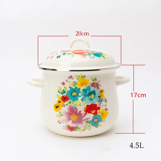 Pentola Decorata Fiori Porcellana Acrilico Smaltato Azzurro Bianco Capacità 4L-INTERIOR DREAM DESIGN