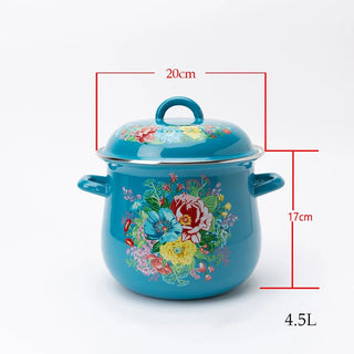 Pentola Decorata Fiori Porcellana Acrilico Smaltato Azzurro Bianco Capacità 4L-INTERIOR DREAM DESIGN