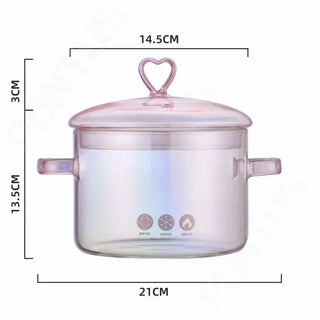 Pentola Trasparente Rosa Doppio Manico Mestolo Resistente Alte Temperature Vetro Borosilicato 1,5L Accessori Arredamento Casa Cucina - INTERIOR DREAM DESIGN