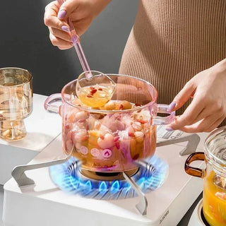 Pentola Trasparente Rosa Doppio Manico Mestolo Resistente Alte Temperature Vetro Borosilicato 1,5L Accessori Arredamento Casa Cucina - INTERIOR DREAM DESIGN