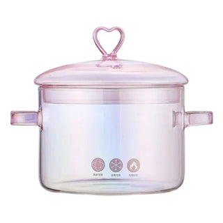 Pentola Trasparente Rosa Doppio Manico Mestolo Resistente Alte Temperature Vetro Borosilicato 1,5L Accessori Arredamento Casa Cucina - INTERIOR DREAM DESIGN