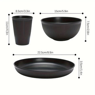 Piatti Bicchieri Ciotole Nero Beige Plastica Set 18 Pezzi Cucina Pranzo Utile Resistente-INTERIOR DREAM DESIGN