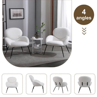 Poltrona Colore Bianco Tessuto Teddy Metallo Imbottitura Arredamento Casa-INTERIOR DREAM DESIGN