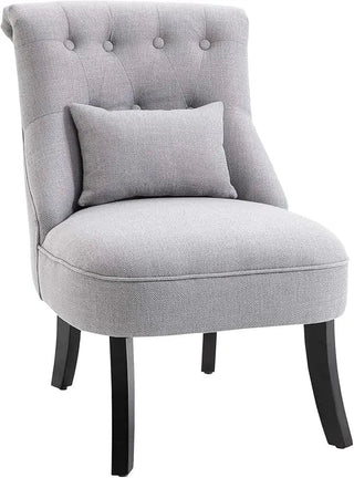 Poltrona Grigio Azzurro Legno Lino Imbottitura Cuscino Sfoderabile Incluso Salotto-INTERIOR DREAM DESIGN