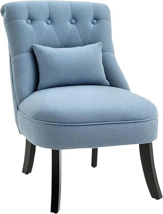 Poltrona Grigio Azzurro Legno Lino Imbottitura Cuscino Sfoderabile Incluso Salotto-INTERIOR DREAM DESIGN