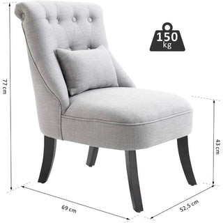 Poltrona Grigio Azzurro Legno Lino Imbottitura Cuscino Sfoderabile Incluso Salotto-INTERIOR DREAM DESIGN