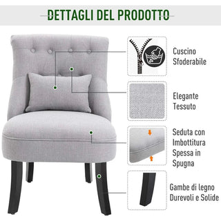 Poltrona Grigio Azzurro Legno Lino Imbottitura Cuscino Sfoderabile Incluso Salotto-INTERIOR DREAM DESIGN