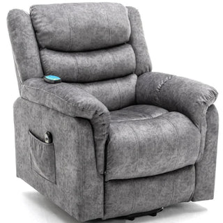 Poltrona Massaggio Elettrica Funzione Reclinabile Relax Supporto Piedi Grigia Telecomando-INTERIOR DREAM DESIGN