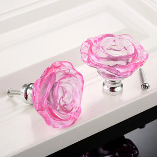 Pomello Forma Rosa Diversi Colori Effetto Vetro Trasparente Design Innovativo Vetro Zinco Arredamento Mobili Casa-INTERIOR DREAM DESIGN