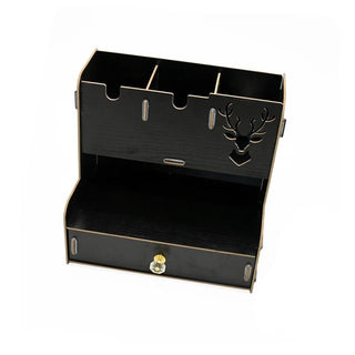 Porta Oggetti Organizer Da Ufficio Nero Marrone Chiaro E Scuro Da Scrivania In Legno Design - INTERIOR DREAM DESIGN