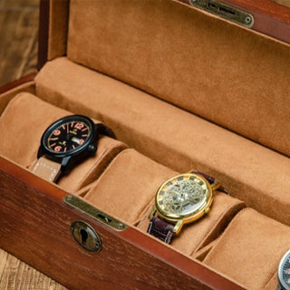 Porta Orologi Colore Marrone Legno Flanella Chiusura Chiave Due Modelli Diverse Dimensioni Portagioie-INTERIOR DREAM DESIGN