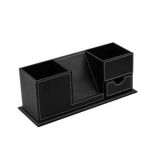 Porta Penne Con Ricarica USB Wireless Moderno Da Ufficio Scrivania In Pelle Design Arredo Colore Nero - INTERIOR DREAM DESIGN