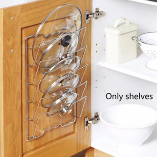 Porta Pentole Organizer Da Cucina Per Coperchi In Argento 5 Scomparti Comodo Salva Spazio Per Cassetti Comodo - INTERIOR DREAM DESIGN