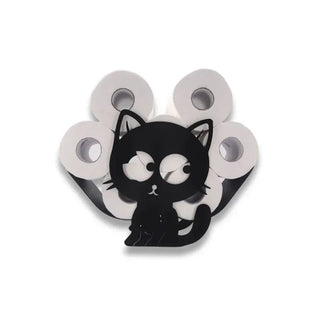 Porta Rotolo Carta Igienica Supporto Bagno Colore Nero Gatto Carino Simpatico Design Innovativo-INTERIOR DREAM DESIGN