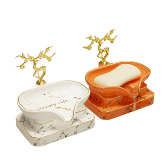 Porta Saponetta Sapone Bagno Accessori Colore Bianco Arancione Verde Ceramica Effetto Marmo-INTERIOR DREAM DESIGN