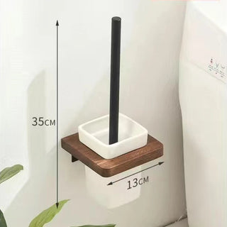 Porta Scopino WC Legno Marrone Quadrato Arredamento Ceramica Casa Bagno-INTERIOR DREAM DESIGN