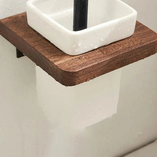 Porta Scopino WC Legno Marrone Quadrato Arredamento Ceramica Casa Bagno-INTERIOR DREAM DESIGN