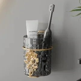 Porta Spazzolino Resina Termoplastica Nero Bianco Decorazione Bagno Porta Oggetti Organizer Accessori-INTERIOR DREAM DESIGN