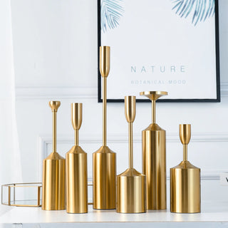 Portacandele Colore Oro Nero Set 6 Pezzi Materiale Ferro Diverse Dimensioni-INTERIOR DREAM DESIGN