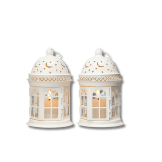 Portacandele Vintage 2 Pezzi Lanterna Bianca Metallo Decorazioni Casa Particolare-INTERIOR DREAM DESIGN