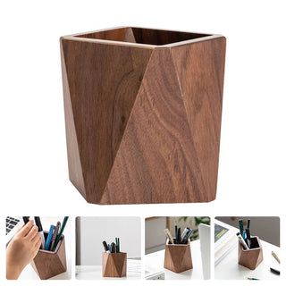 Portapenne Marrone Legno Elegante Organizer Ufficio Organizzazione Lavoro Penne Sistemazione Scrivania - INTERIOR DREAM DESIGN