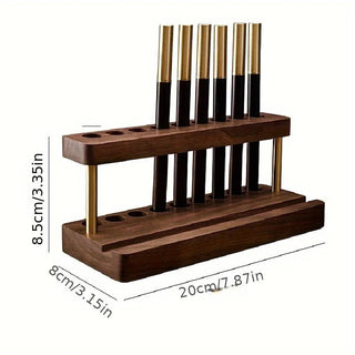 Portapenne Organizer Organizzazione Ufficio Legno Marrone Chiaro Scuro Spazio 9 Penne Dimensioni Piccole Elegante Alta Qualità Arredamento Ufficio - INTERIOR DREAM DESIGN