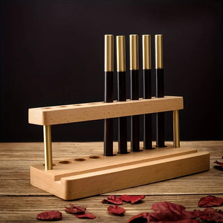 Portapenne Organizer Organizzazione Ufficio Legno Marrone Chiaro Scuro Spazio 9 Penne Dimensioni Piccole Elegante Alta Qualità Arredamento Ufficio - INTERIOR DREAM DESIGN