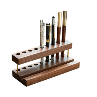 Portapenne Organizer Organizzazione Ufficio Legno Marrone Chiaro Scuro Spazio 9 Penne Dimensioni Piccole Elegante Alta Qualità Arredamento Ufficio - INTERIOR DREAM DESIGN