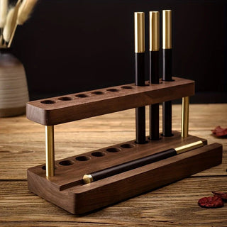 Portapenne Organizer Organizzazione Ufficio Legno Marrone Chiaro Scuro Spazio 9 Penne Dimensioni Piccole Elegante Alta Qualità Arredamento Ufficio - INTERIOR DREAM DESIGN