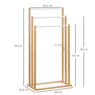 Portasciugamani Legno Acciaio Marrone Chiaro 3 Ripiani Capacità Carico 3kg Arredamento Casa Interni - INTERIOR DREAM DESIGN