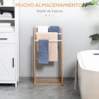 Portasciugamani Legno Acciaio Marrone Chiaro 3 Ripiani Capacità Carico 3kg Arredamento Casa Interni - INTERIOR DREAM DESIGN