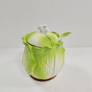 Recipiente Miele Contenitore Forma Lattuga Design Innovativo Ceramica Colore Verde-INTERIOR DREAM DESIGN