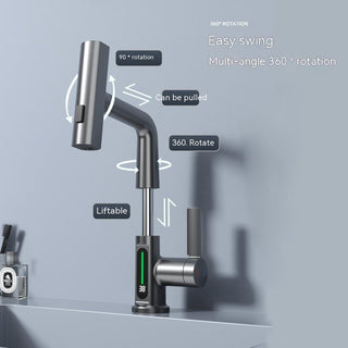 Rubinetto Lavabo Estraibile Display Digitale Temperatura Universale - INTERIOR DREAM DESIGN