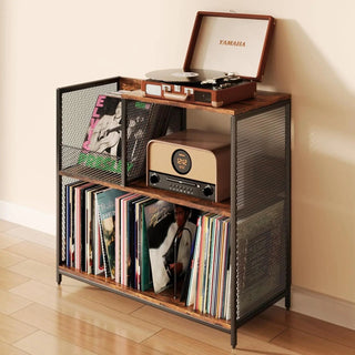Scaffale Porta CD Libri Vinile Stereo Salotto Mobile Decorazione Arredamento Legno-INTERIOR DREAM DESIGN