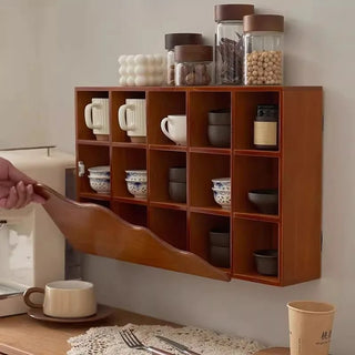 Scaffale Porta Tazze Colore Marrone Scuro Materiale Legno Arredamento Casa Stoviglie-INTERIOR DREAM DESIGN